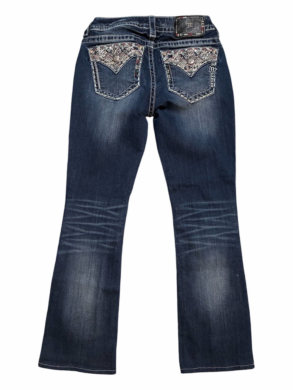 Miss Me Dark Blue Embroidered Wide Leg Jeans